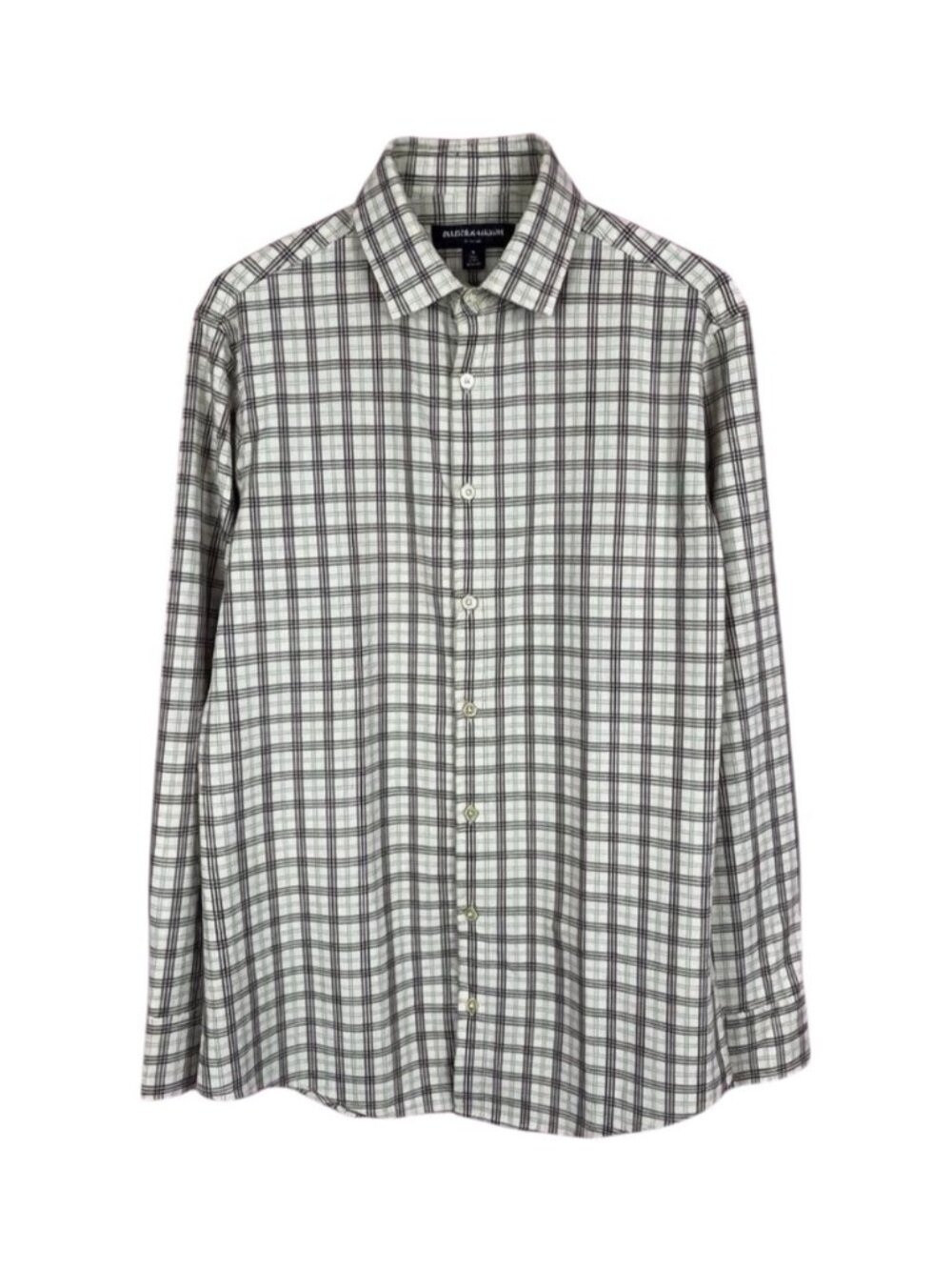 Mizzen + Main Leeward Performance Dress Shirt Medium Trim Fit Cream Brown Check